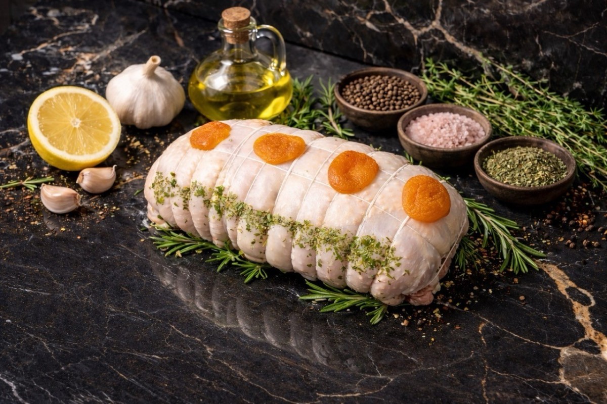 Rôti de poulet farci aux abricots