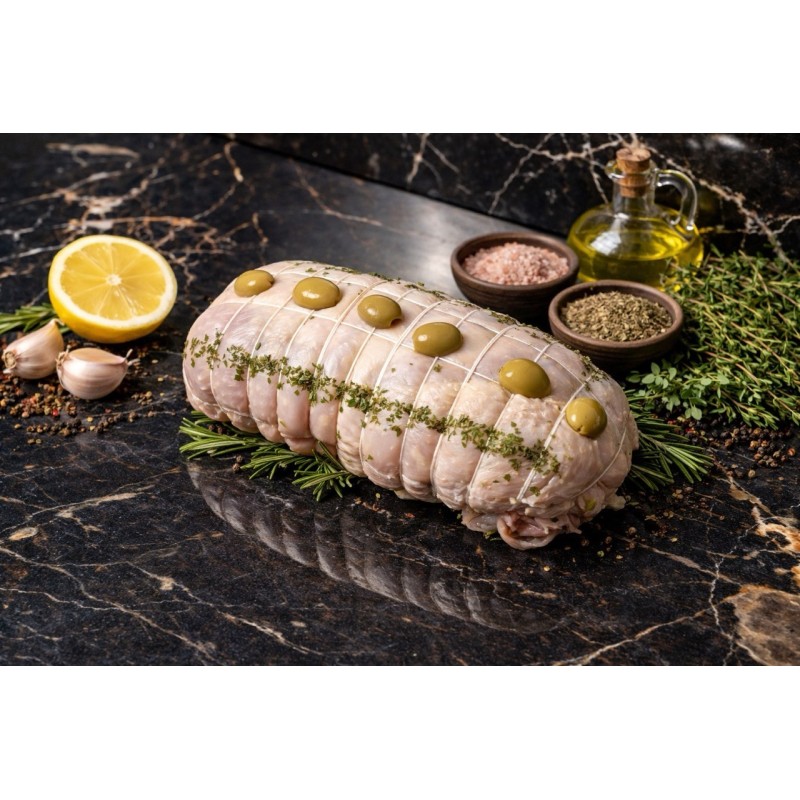 Rôti de poulet farci aux olives